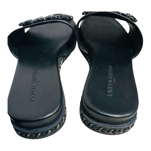 Karl Lagerfeld Paris Womens Bijou Leather Embellished Slide sandals - Picture 5 of 11